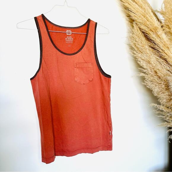 MENS SUN DIEGO Coral Brown Grey Contrast Two Tone Sleeveless Tank Top Pocket S - Picture 6 of 10